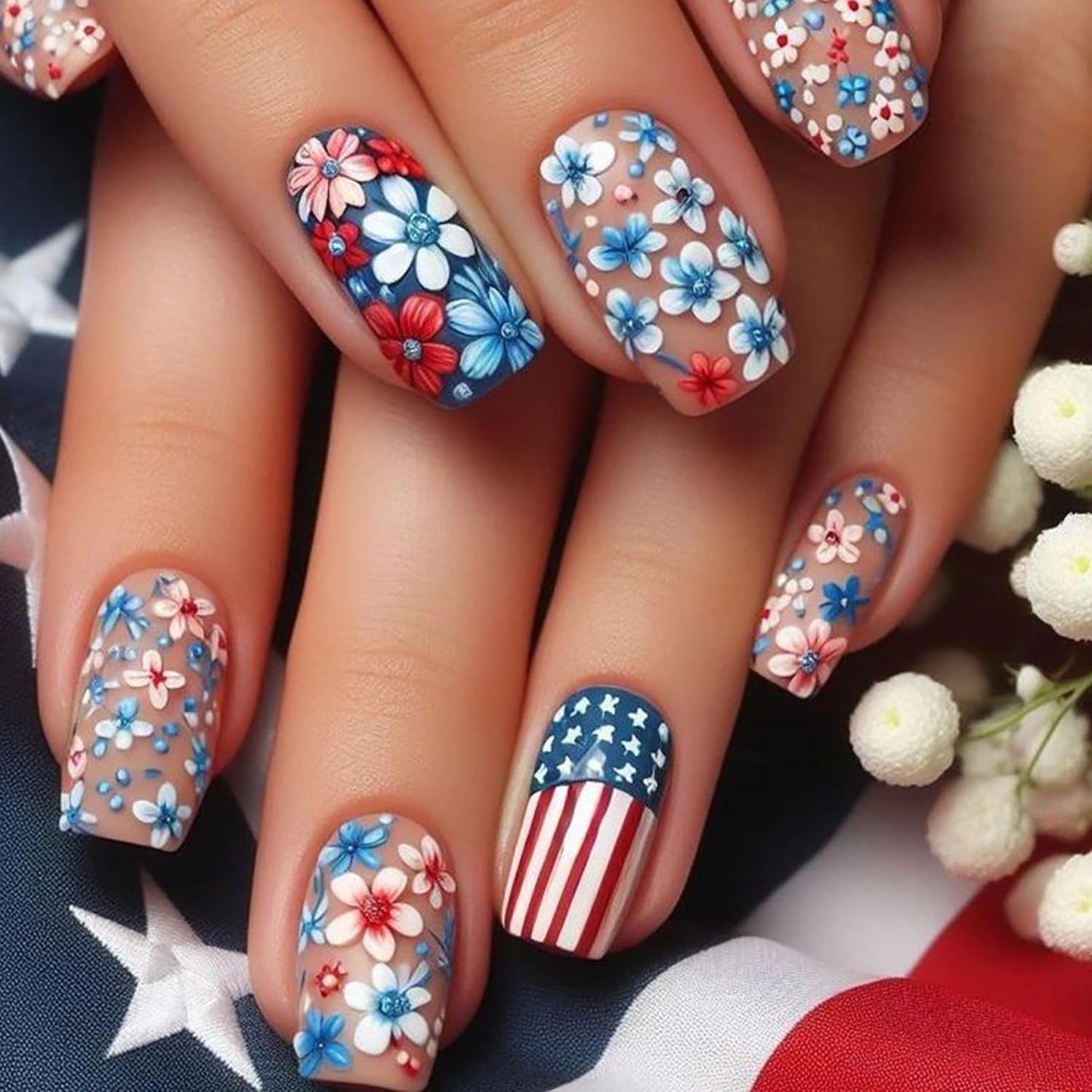 Butterfly Press-On Nails - Medium Length Rainbow Stripe Design | Colorful Square Acrylic Coffin Nails, 24 Pcs