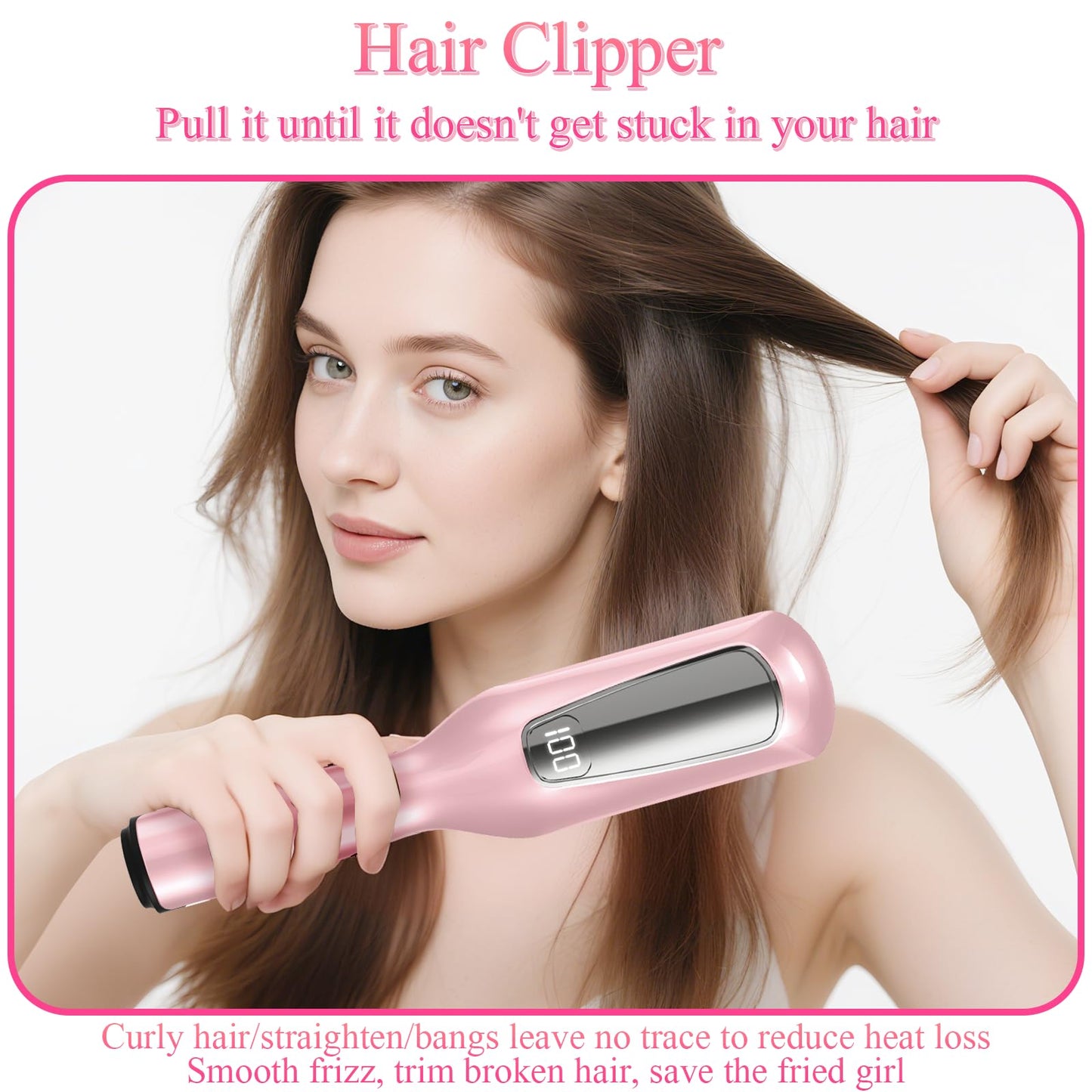 KYFIU Hair Trimmer Automatic Home Care Clipper 2-in-1 for Dry Damaged Splitting Broken Brittle Straight Curly Frizzy Beauty Styling-Pink