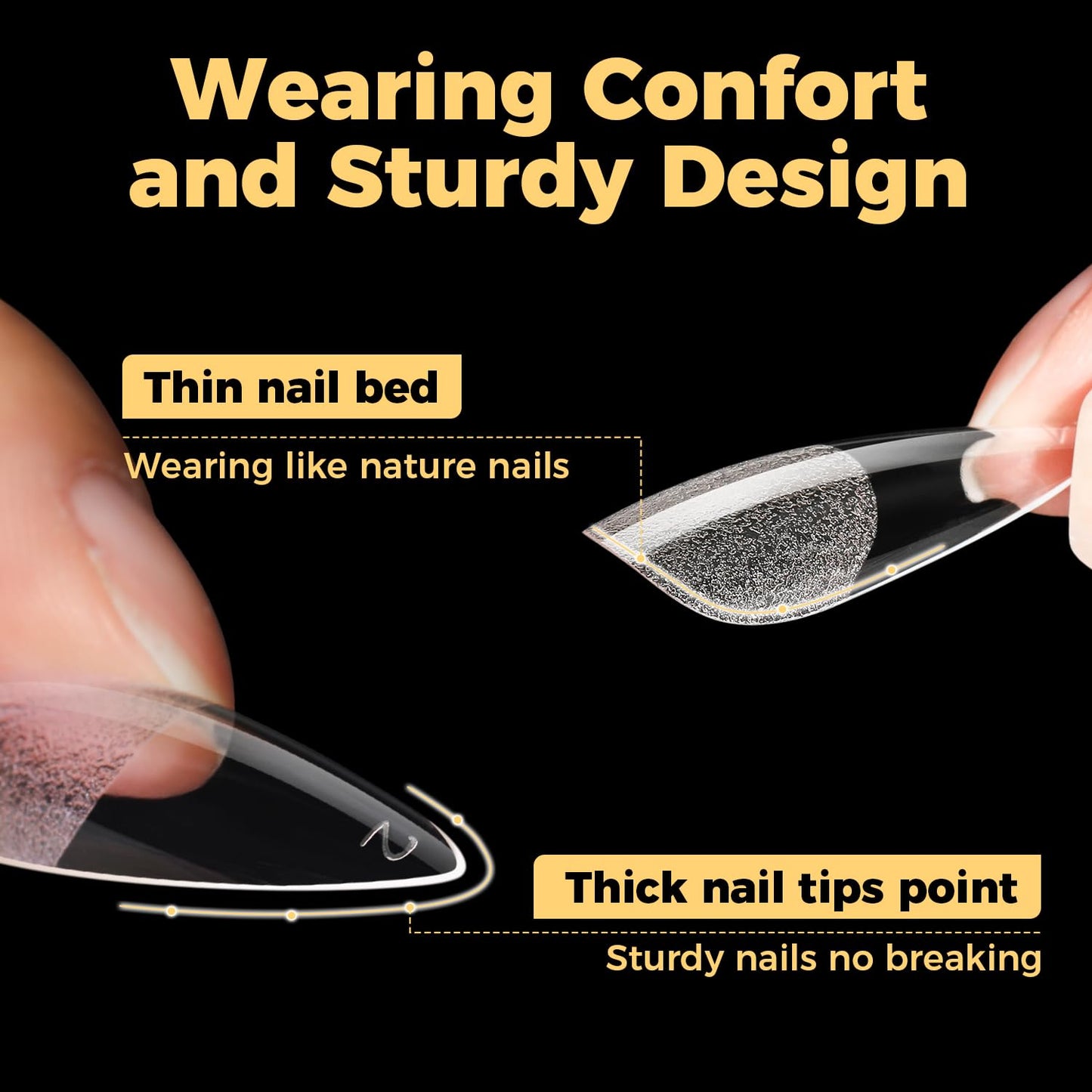 UNA GELLA Long Stiletto Gel Nail Tips 600Pcs Pre Etched Long Stiletto Almond Nail Tips Clear Fake Nails Press on Nails No C Curve for DIY Art Salon at Home 12 Sizes