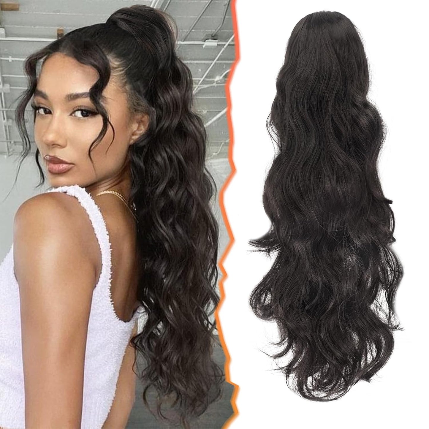 Dark Brown Claw Clip Ponytail Extension - 20 Inch Wavy Synthetic Hairpiece for Women | Lightweight & Natural Look