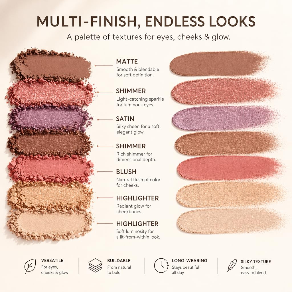 Multifunctional Makeup Palette - 6 Eyeshadows & 3 Face Powders, Neutral Shades | Cruelty-Free, Inspired by Tuscan Elegance