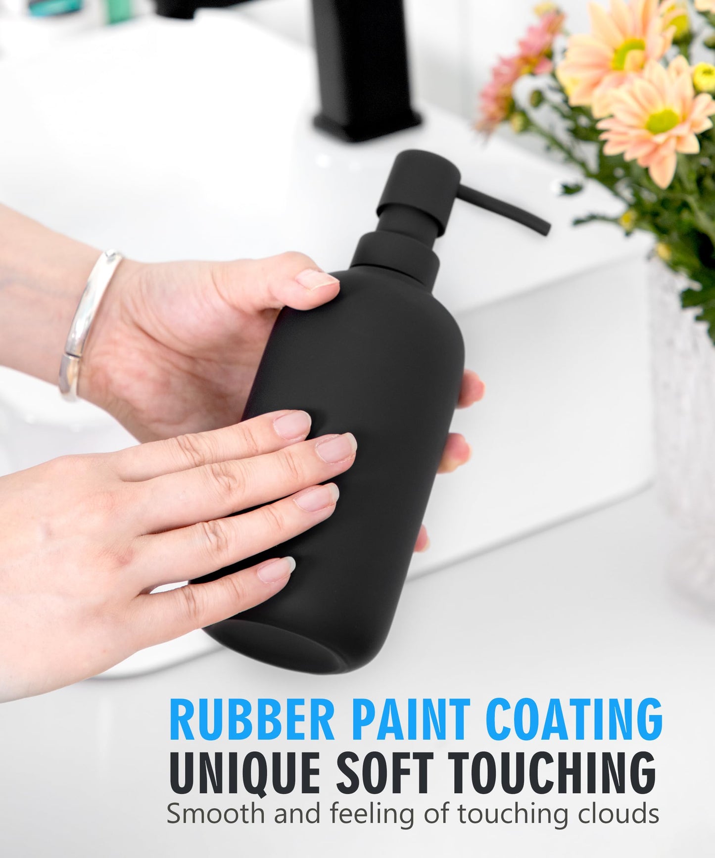 Viosuniu Black Ceramic Soap Dispenser for Bathroom and Kitchen, 2 Pack