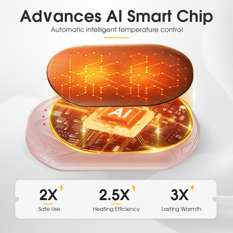 AI Hand Warmers Rechargeable 2 Pack, 20Hrs Long Safe Heat, AI Smart Chips Electric Hand Warmers, Portable Pocket Heater, Gifts for Christmas, Outdoor, Golf, Hunting, Camping Accessories-Pink