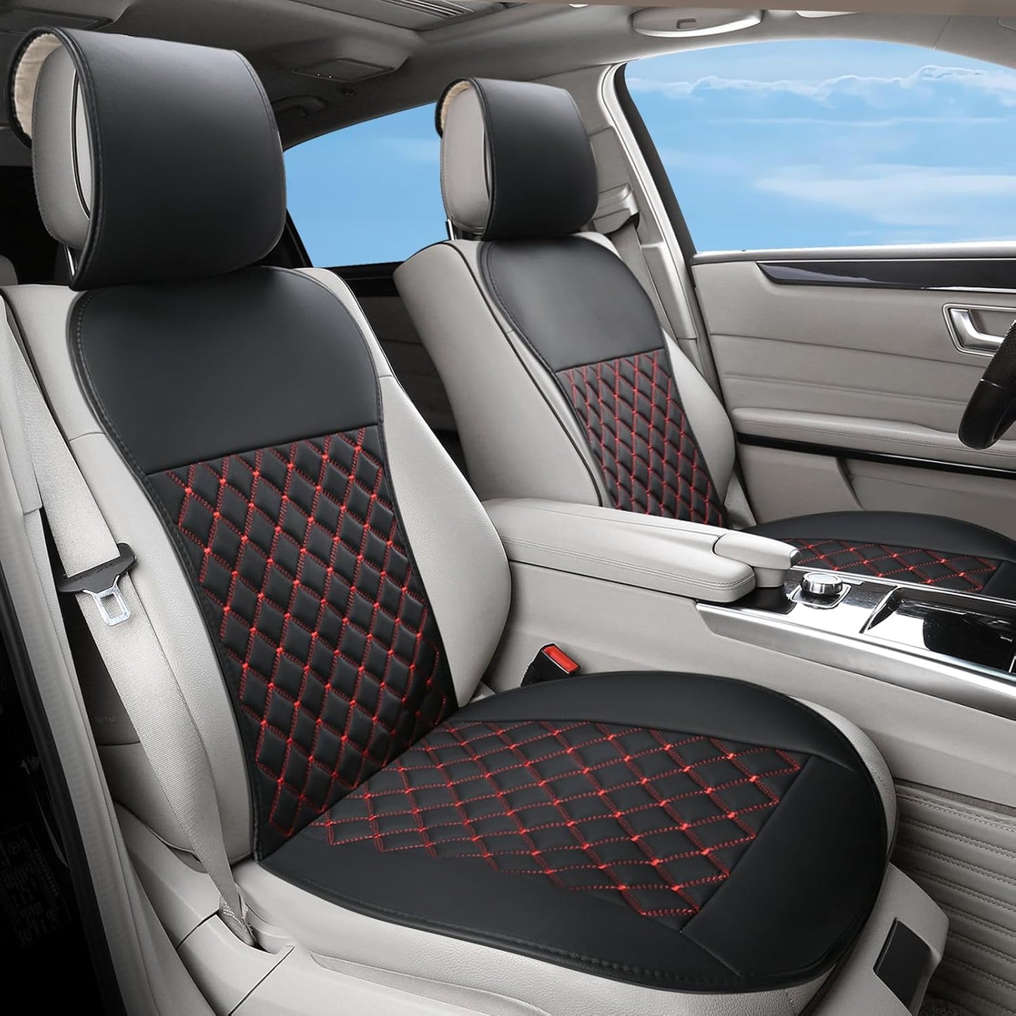 Car Seat Covers - Waterproof Leather Protector for Airbag Cars | Universal Fit for SUVs, Vans, Trucks (Grey)