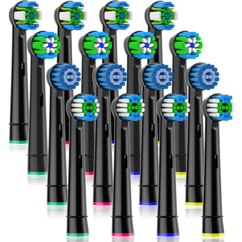 Qitizu Replacement Heads Compatible with Oral B Braun Electric Toothbrush, Replacement Toothbrush Heads Fit for Oral-b Pro 1000/7500/3000/7000/8000/500, 16 Packs (Black)
