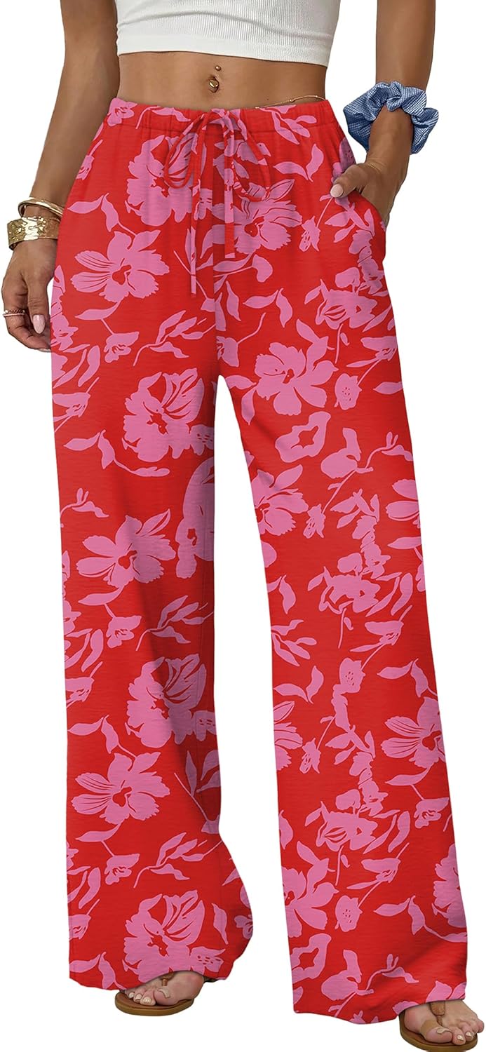Wide Leg Pants for Women - Flowy Palazzo Trousers with Drawstring & Pockets | Summer Beach Vacation Wear
