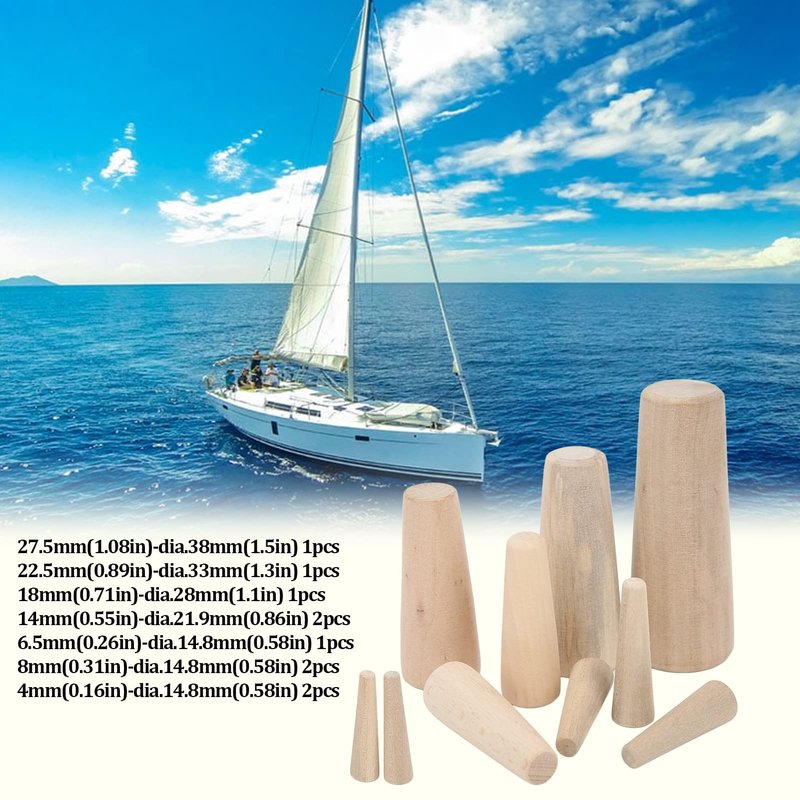 Akozon Marine Boat Wooden Conical Bungs Plugs Set, 10pcs Marine Tapered Thru Hull Emergency Soft Wood Plugs Drain Plug For Boat Yacht Soft Conical Thru Hull Wood Plugs