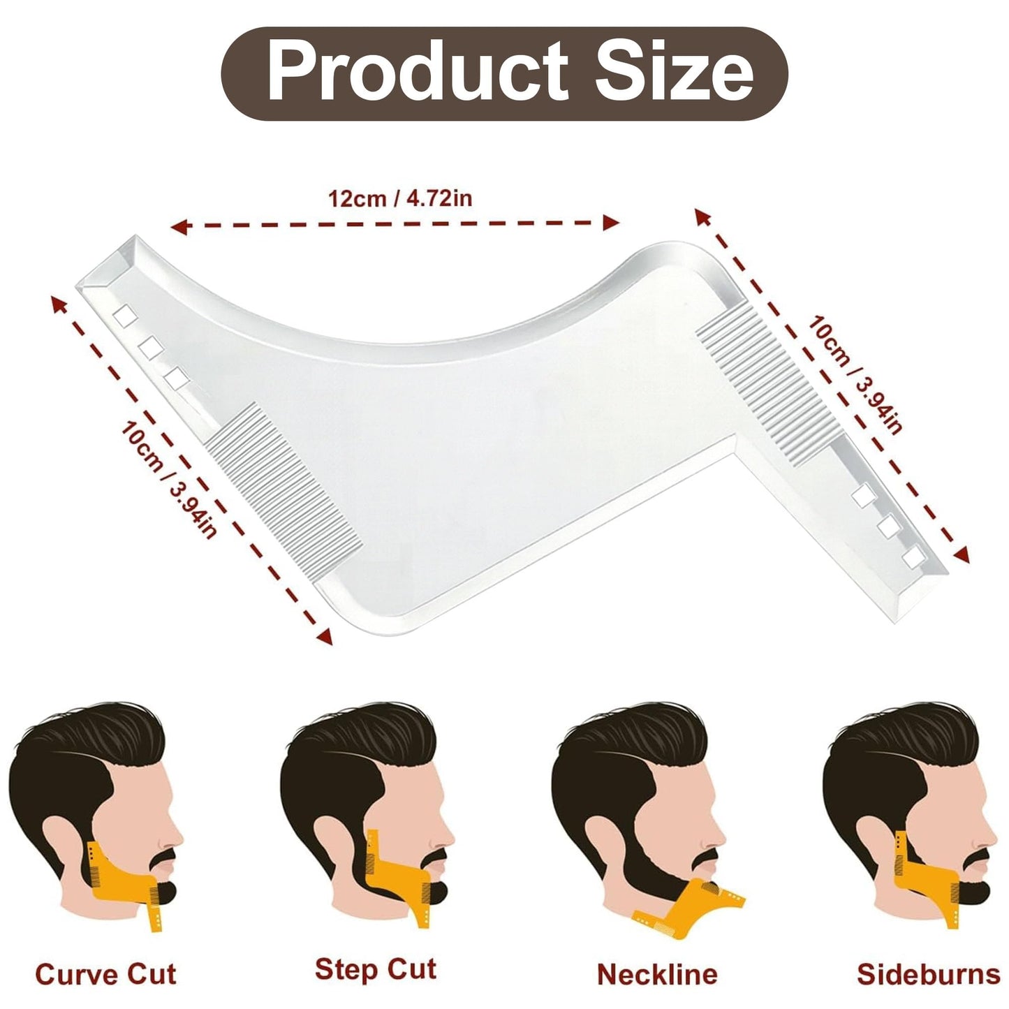 Beard Shaping and Styling Tool with Built-in Comb, Beard Lineup Template for Men, Ideal for Line Up and Edging with Trimmer or Razor, Grooming Guide for Jaw, Cheek, Neck Clear
