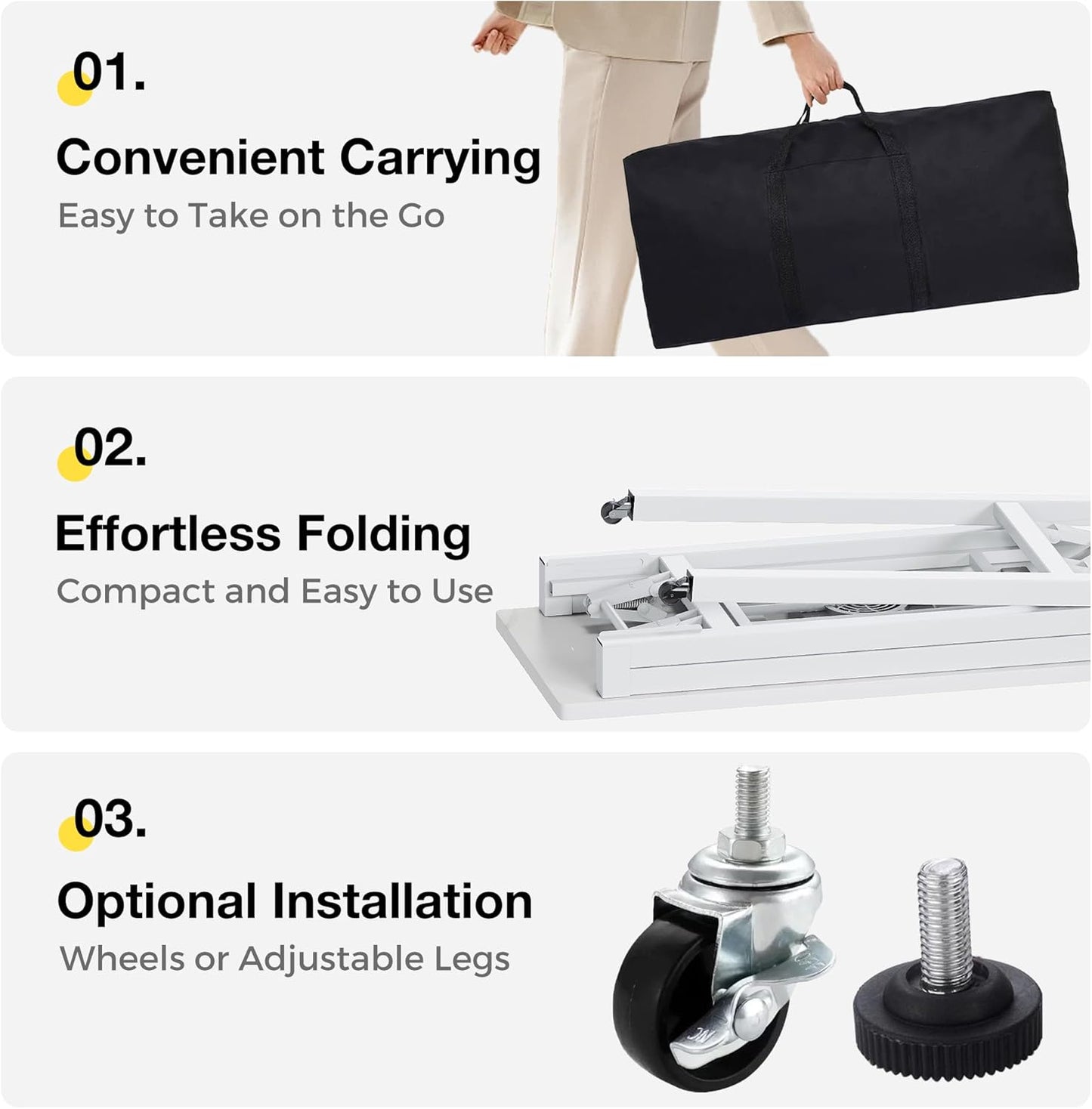 Portable Foldable Manicure Table - Rolling Nail Tech Desk with Dust Collector & LED Light | Marble White, Carrying Case