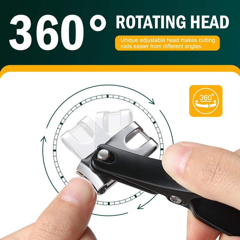 FVION 360° Rotating Jaw Toenail Clippers for Thick Nails for Seniors - Long Handle Fingernail Clippers, Comfortable Grip Nail Clippers Trimmer