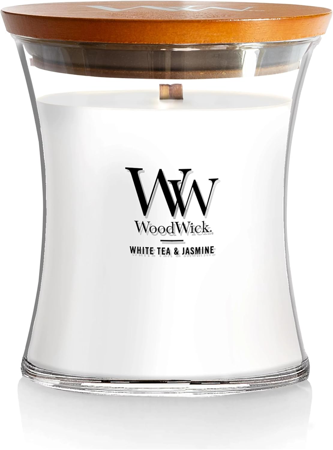 WoodWick Medium Hourglass Candle - White Tea & Jasmine Scent | 9.7oz, Crackling Burn, Perfect for Gifting (Pack of 4)