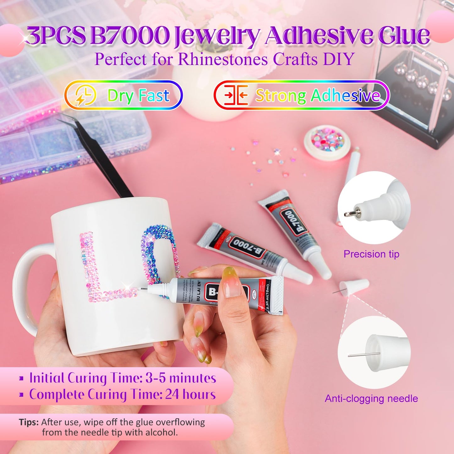 Bedazzling Kit with 50000Pcs Rhinestones, Jelly Rhinestones for Bedazzling, 40 Colors 3mm Resin Flatback Gems with 3Pcs 10ml B7000 Glue, Tweezers & Pickup Pen for Crafting Tumblers Book Nail Art