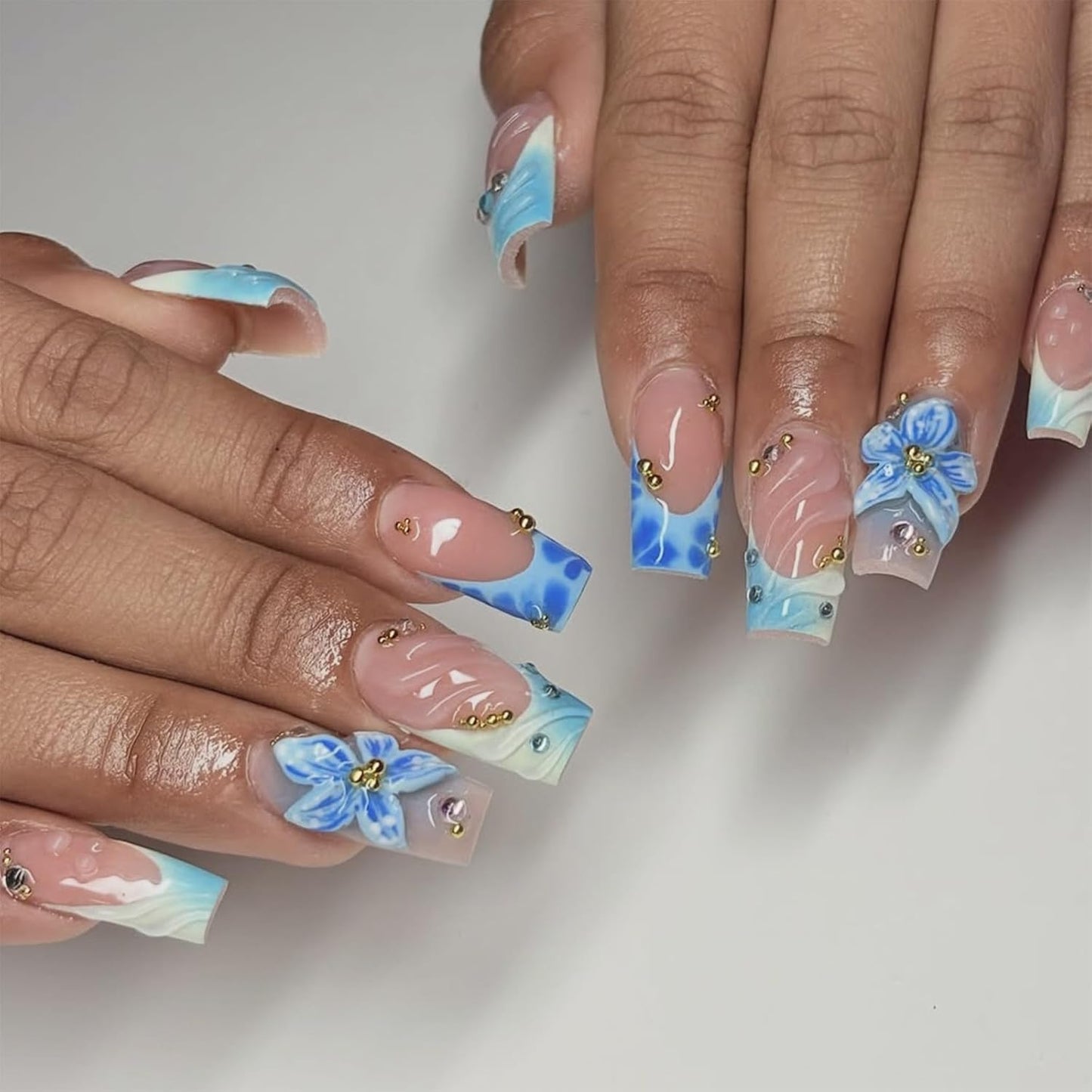 Almond Press-On Nails - White French Tip with 3D Gold Bow | Reusable Acrylic Full Cover, 24 Pcs