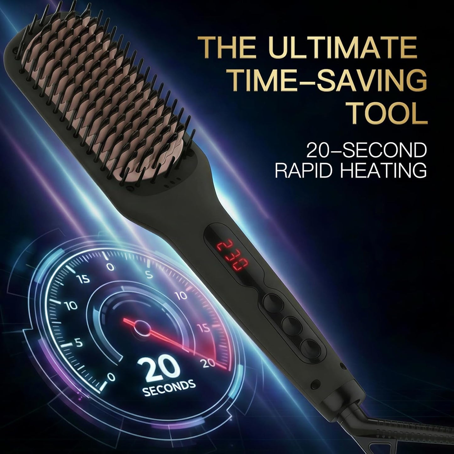 MEGAWISE Pro Ceramic Ionic Hair Straightener Brush - Fast 20s Heat, Auto-Off, Anti-Scald, Dual Voltage | Black