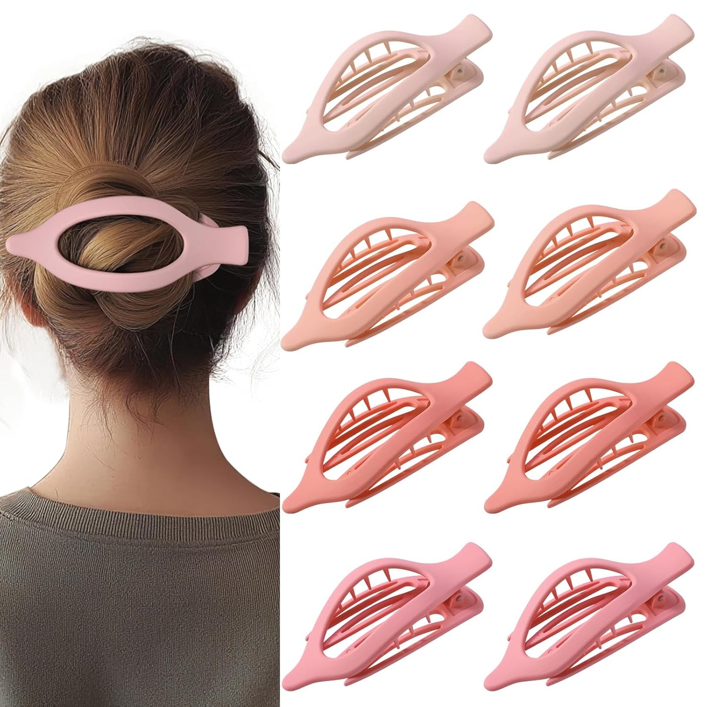 Flat Hair Clips for Women - Matte No Crease Large Claw Clips | Strong Hold Barrettes for Thick & Thin Hair - 8 Pack