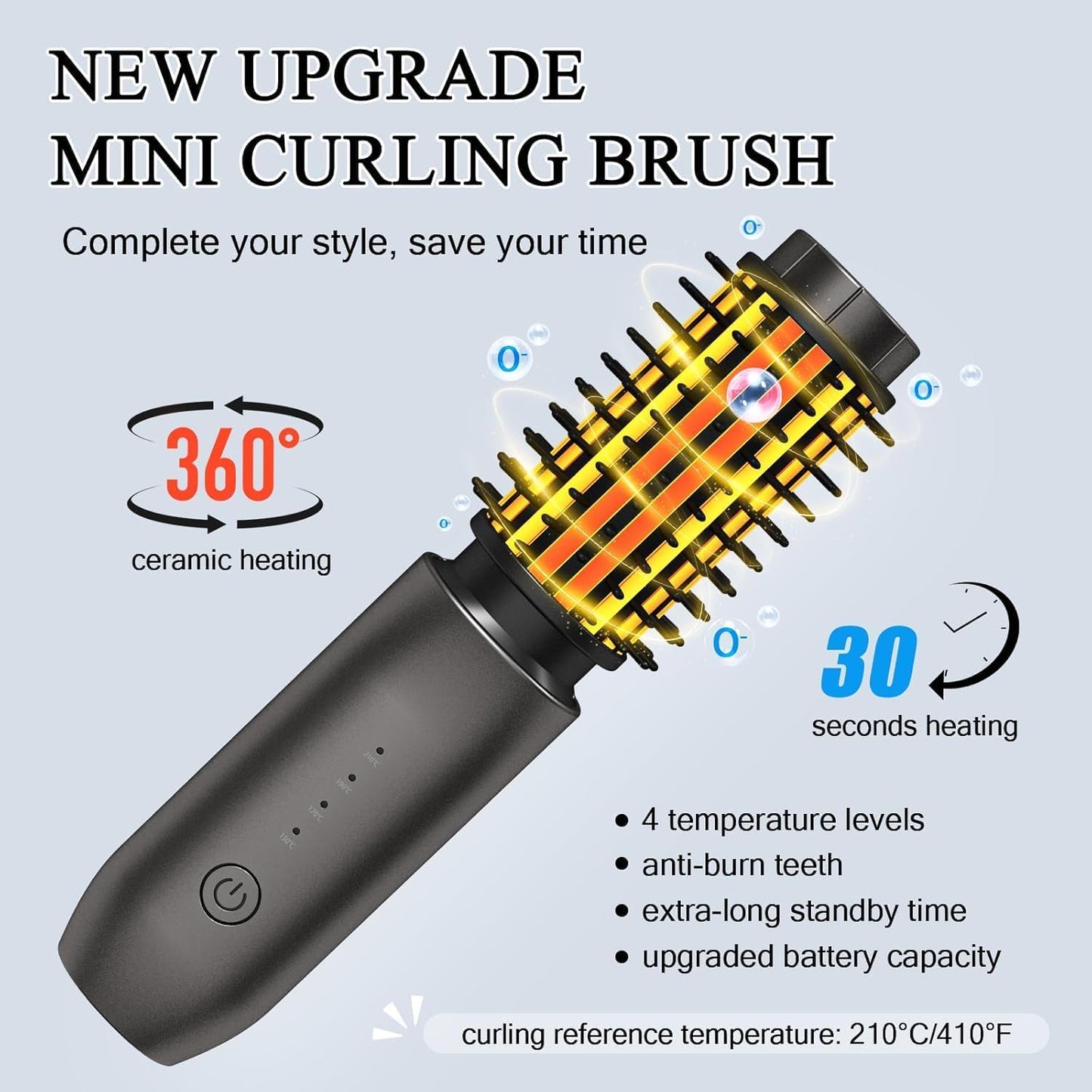 Cordless Hot Brush - Portable Hair Straightener with 4 Temperatures | Fast Heating, Anti-Scald, Anti-Frizz - Classic Black