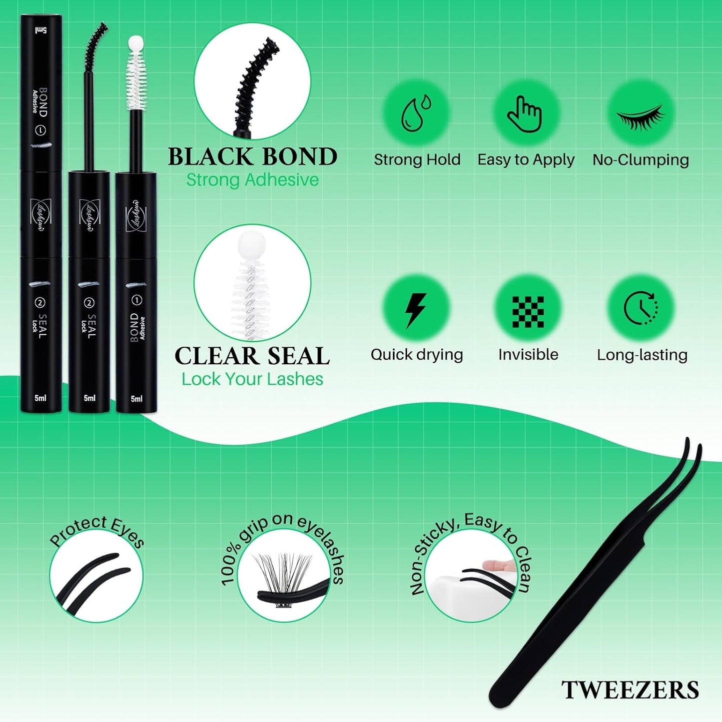 Lash Clusters Kit - Wispy DIY Eyelash Extensions with Bond & Seal | 10-16mm Sizes for Travel or Home Use