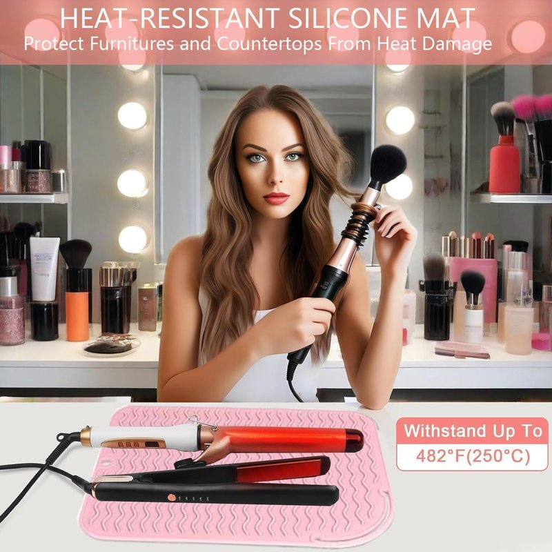 Silicone Heat Resistant Mat - Portable Travel Cover for Curling Irons & Hair Tools | Pink, Small