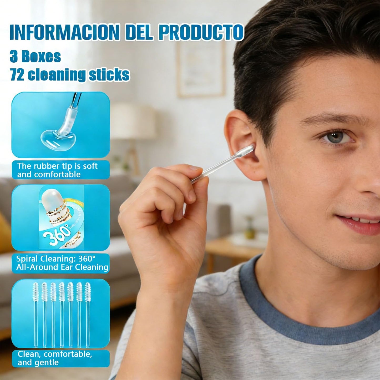 Sticky Ear Cleaning Stick, Reusable Ear Cleaning Tools with Soft Rubber Head, Gentle Adhesive Ear Pick for Ear Wax Cleaning, Adhesive Ear Cleaning Sticks for All Ages (3 Box)