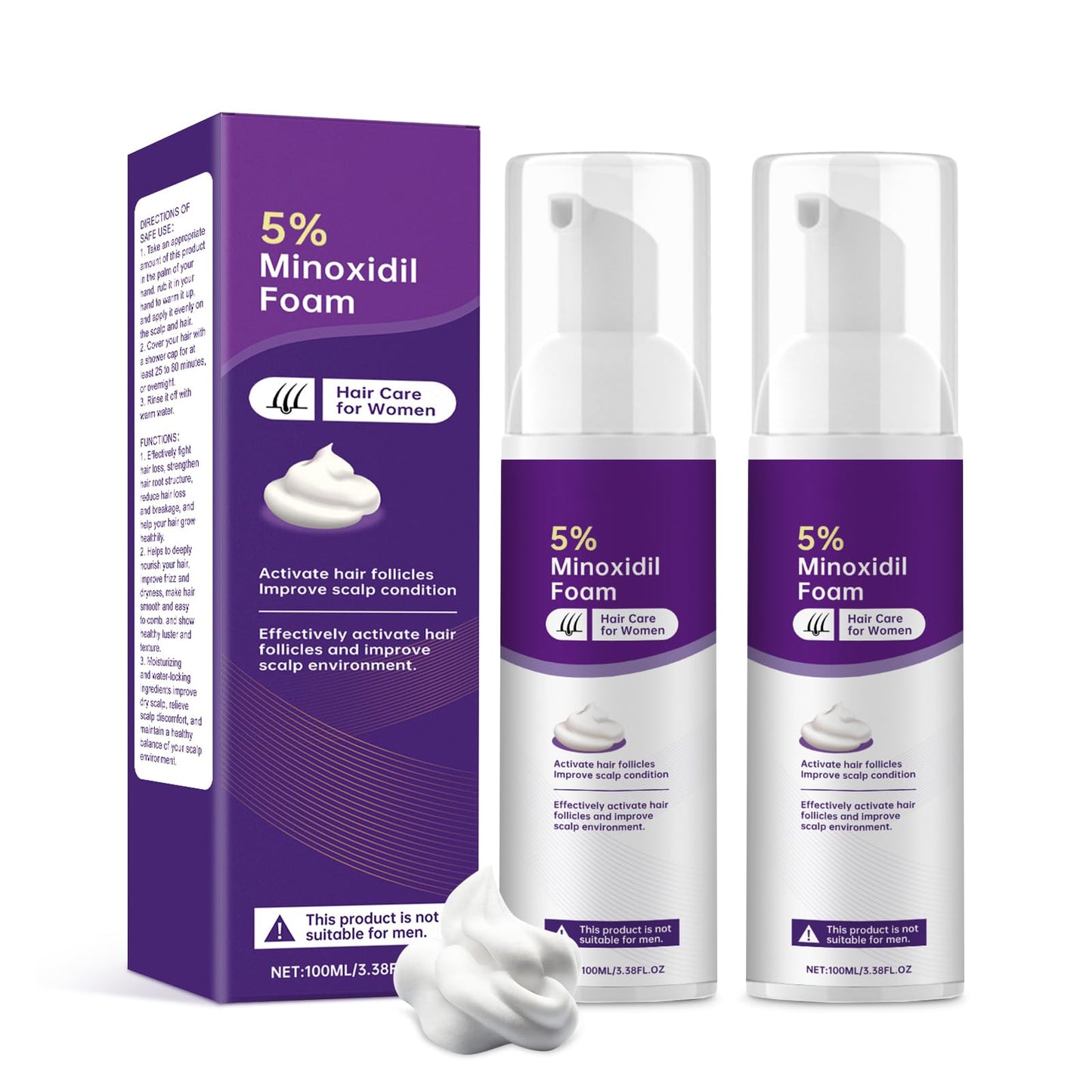 5% Minoxidil Foam for Women Hair Growth Foam Suitable for Hair Thinning Receding Hairline and Hair Loss to Hair Regrowth Get Thicker Fuller Hair 2 Bottles