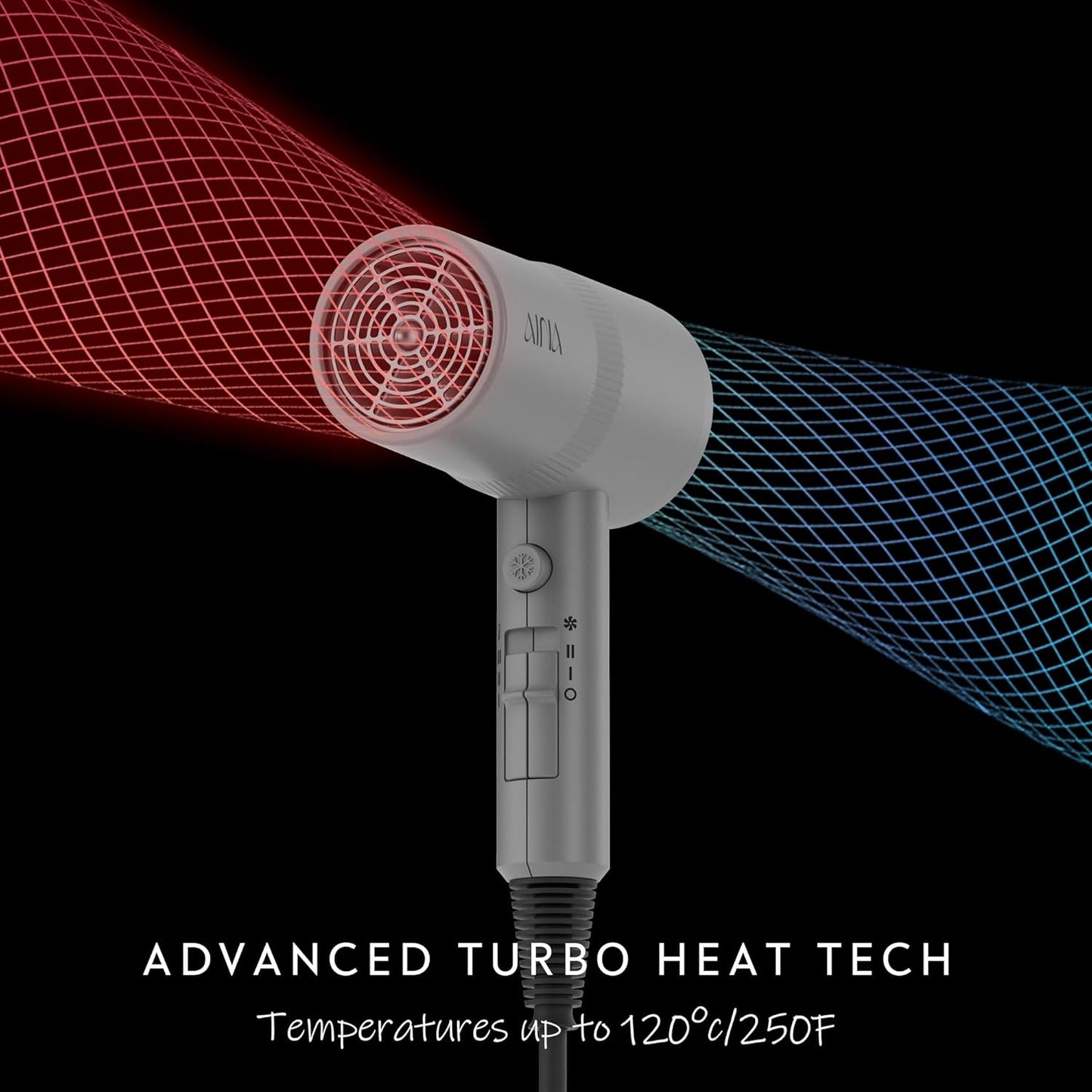 AINA Hair Dryer with Diffuser - Advanced Ionic Technology & Ceramic Coating | Fast Drying & Shine 110V/Ash Grey