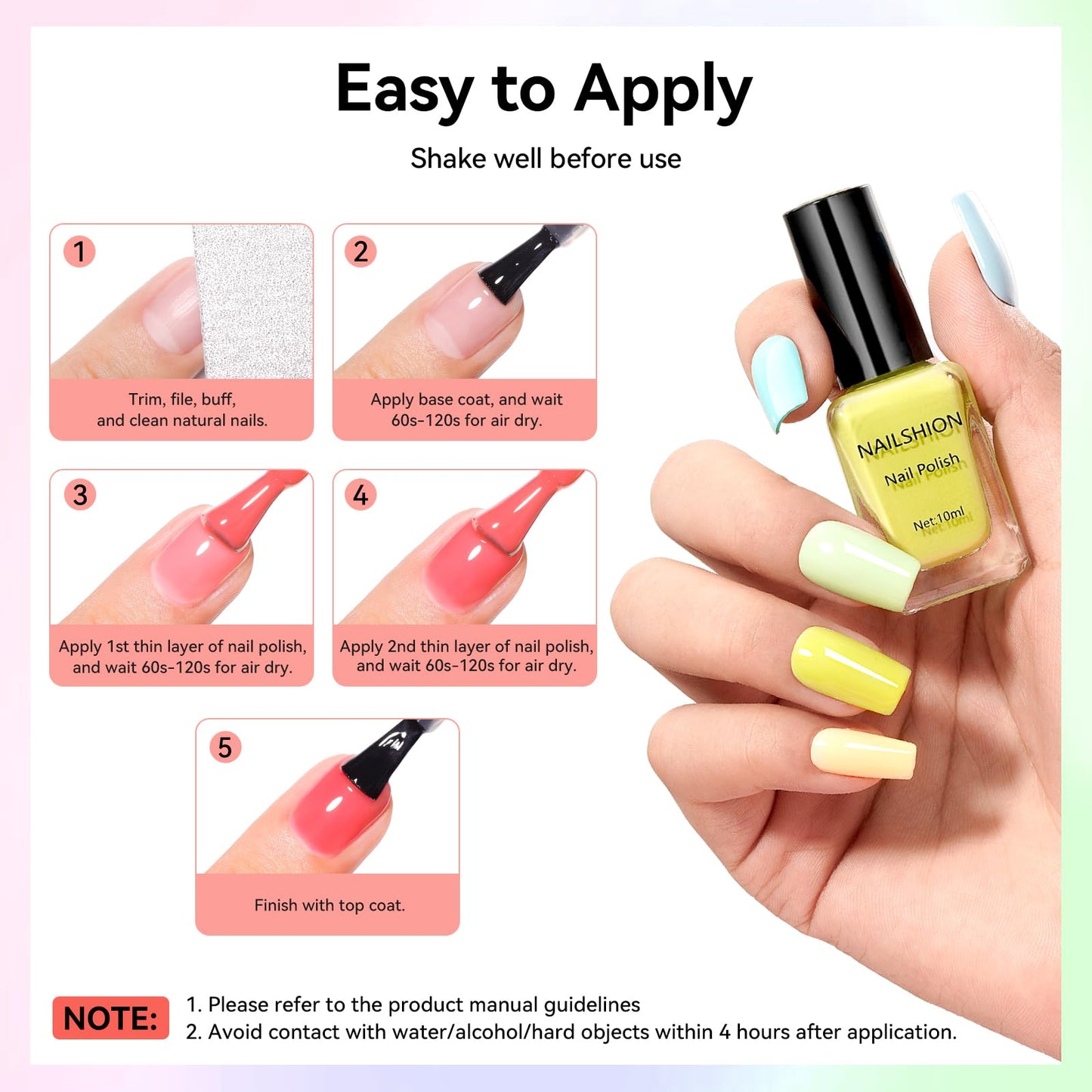 Nailshion 16 Colors Macaroon Nail Polish Set, Nude Pink Palette Nail Lacquer with Base Top Coat & Remover Pads, Quick Air Dry Non-Gel, French Nails Fingernail Toenail Nail Art Design Kit