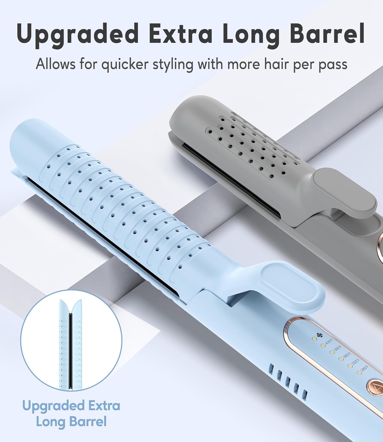 Farery Chill Set Soft-Air Curling Iron - 2-in-1 Hair Straightener & Curler with Long Barrel, Quick Styling in Blue