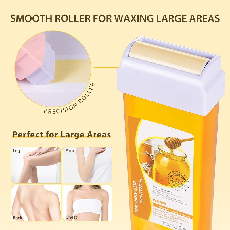 Roll on Wax Refill: 4 Honey Wax Roller Refill - At-Home Hair Removal Cartridge for Body Legs Arms (100g/3.53oz, 4 Pack)