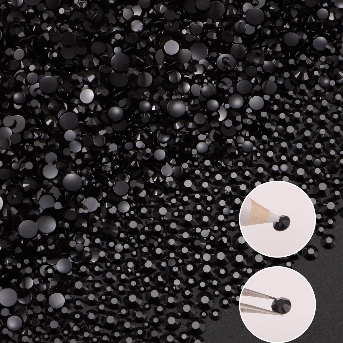 Flatback Rhinestones for Crafts - 10,000 Pcs Black Crystal Gems | 2-5mm Resin Glitter for DIY Nail Art & Clothing Accessories