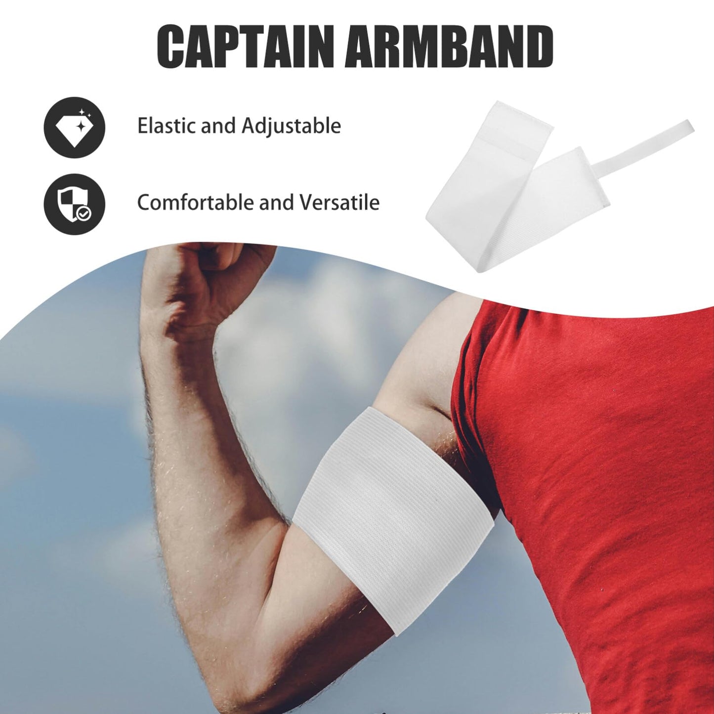 POPETPOP Adjustable White Captain Armband 4-Pack for Soccer Football Basketball Team Sports Elastic Blank DIY Player Bands 17.71X2.75In