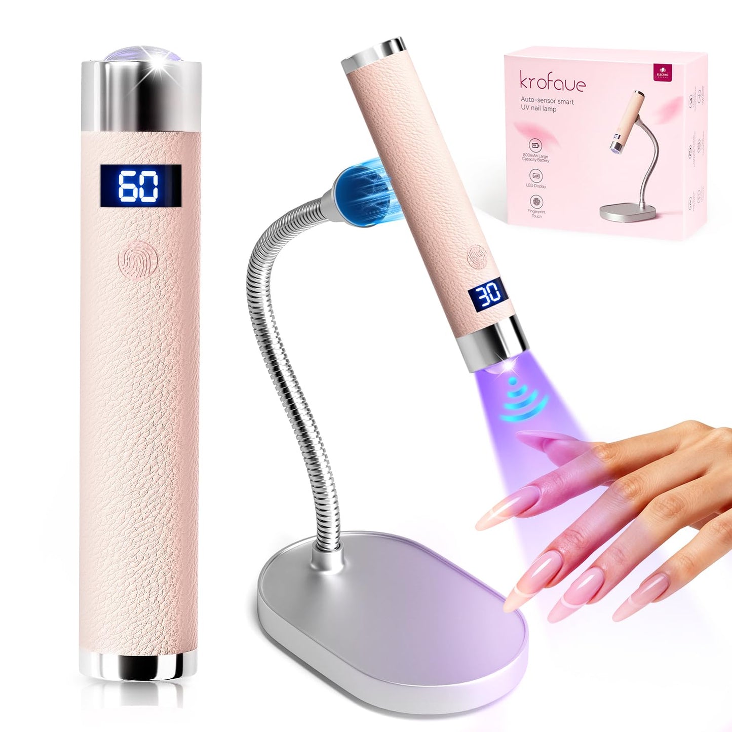 Krofaue Handheld UV Lamp with Auto-Sensor, Rechargeable Flash Cure