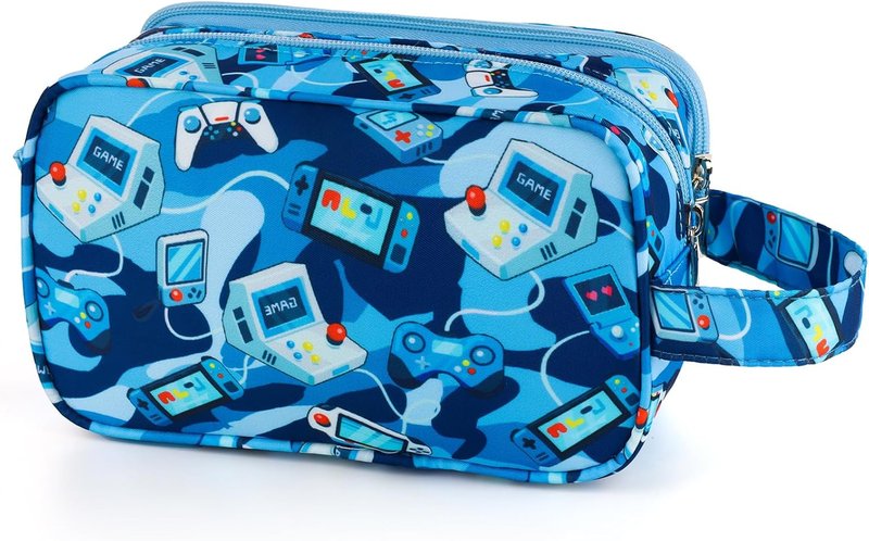 Kids Toiletry Bag - Waterproof Hanging Travel Wash Bag for Boys | Camo Blue Design