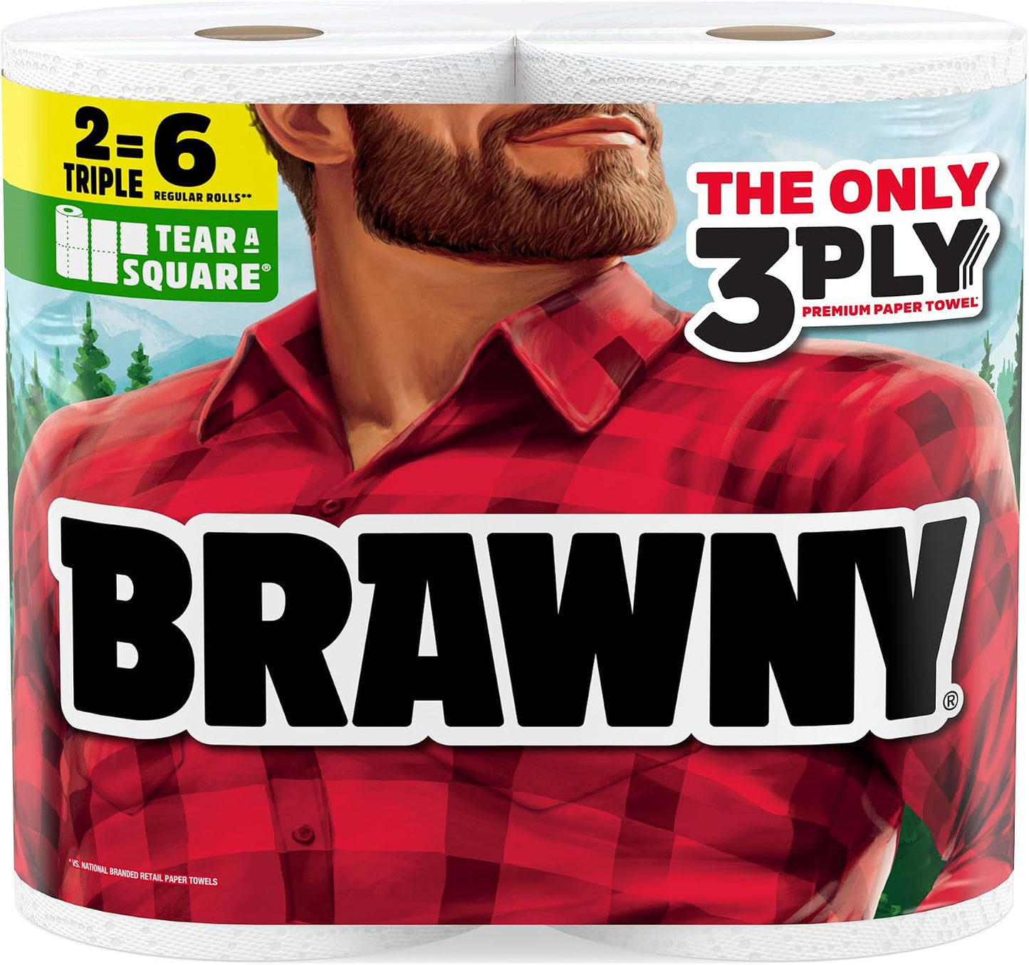 Brawny Paper Towels - 3-Ply Tear-A-Square, Strong & Absorbent | 12 XL Family Rolls (30 Regular Rolls)