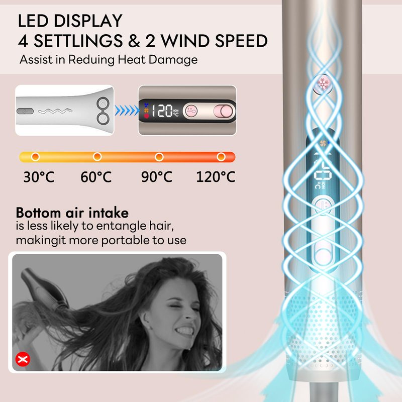 Nawedaa 6-in-1 Pro Ionic Hair Dryer with Constant Temperature & LCD Display | High-Speed Auto Wrap Hair Styler for Fast Salon Drying & Styling | Hot Air Brush for More Volume, Less Frizzc & Damage