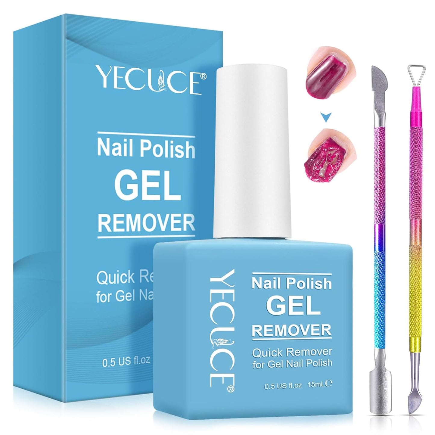 Gel Nail Polish Remover - Quick & Easy Professional Formula | Includes Cuticle Pusher & Scraper Tools