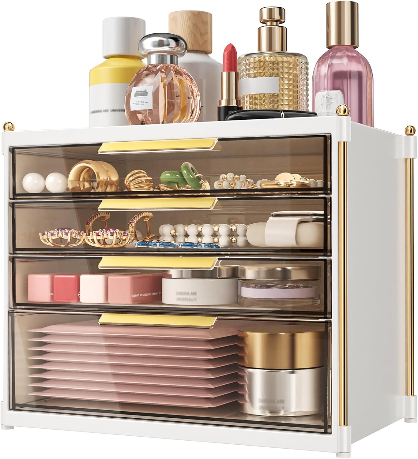 Aveniee 4-Drawer Makeup Organizer | Plastic Vanity Storage for Cosmetics, Skincare & Jewelry - White