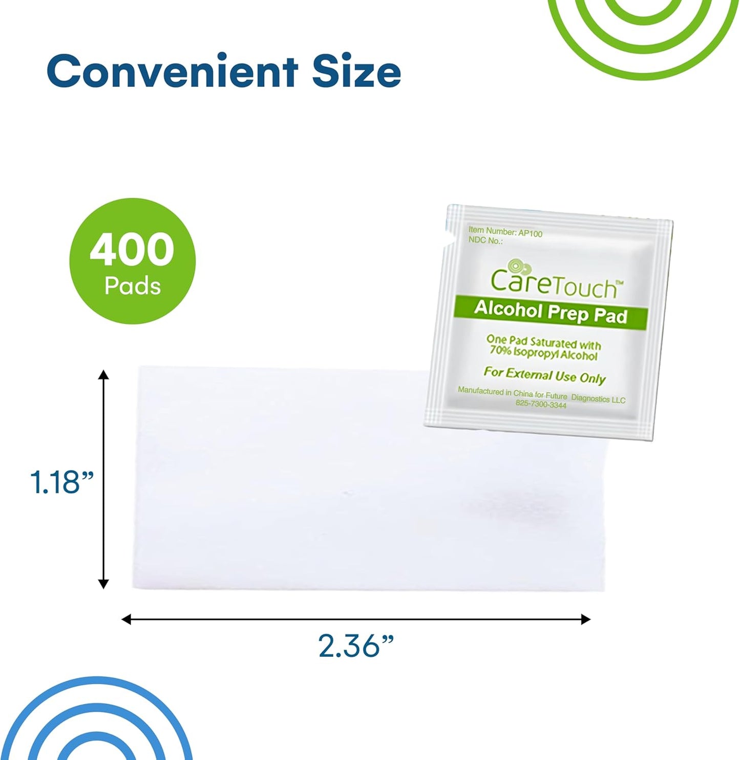 Care Touch Alcohol Wipes - Individually Wrapped 70% Isopropyl Alcohol Prep Pads | 400 Count for Home & First Aid Kits