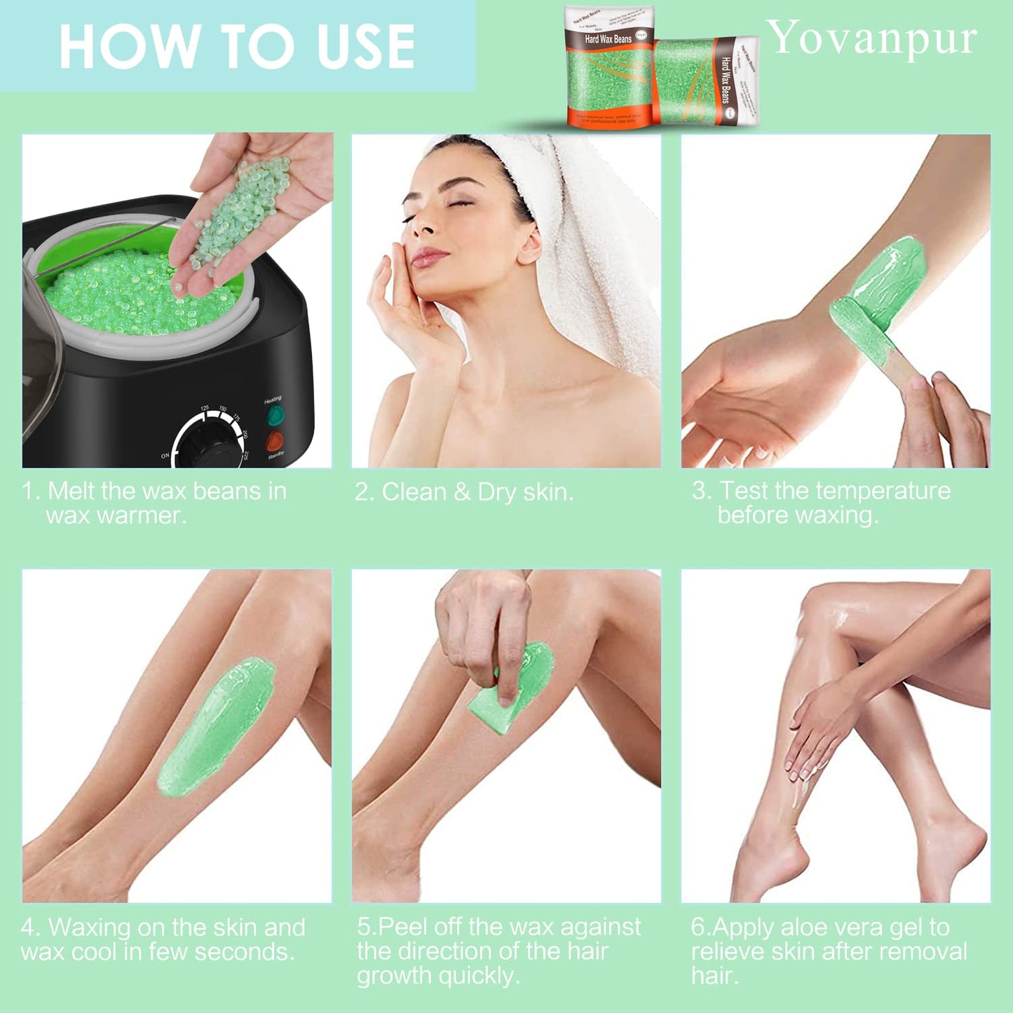 Yovanpur Pearl Wax Beads for Brazilian Waxing, Sensitive Skin, Face, Eyebrows, Legs - At-Home Hair Removal, 300g (10 Oz)/bag with 10 Wax Sticks