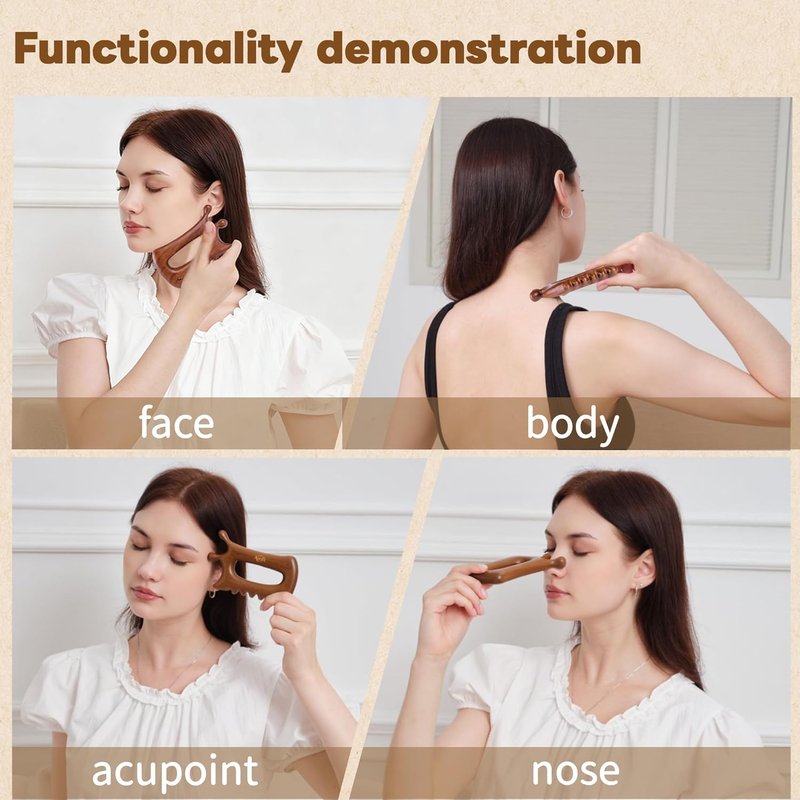 Wooden Gua Sha Massage Tool - Dual Trigger Point Acupressure Massager for Face & Body | Ergonomic Grip for Jawline & Neck Relief