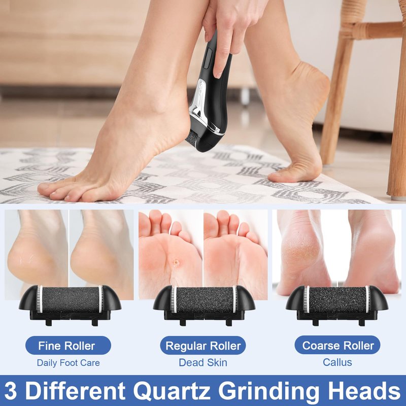 Electric Foot File Callus Remover for Feet - 9 pcs Roller Heads,2 Speed Foot Care Kit Waterproof Pedicure Tools,Rechargeable Foot Scrubber Pedicure kit for Dead Hard Cracked Dry Skin