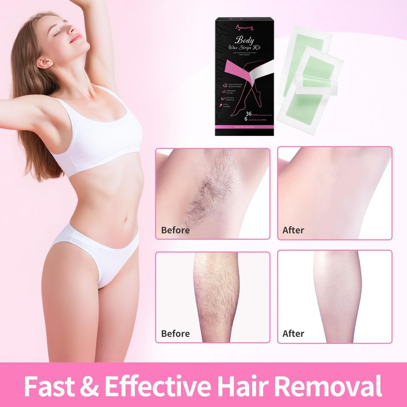 Beauty7 Body Wax Strips, Ready to Use Waxing Strip, Facial Hair Removal, Arms Legs Underarm Bikini Hair Removal, 36 Strips 6 Calming Oil Wipes for All Skin Types Women