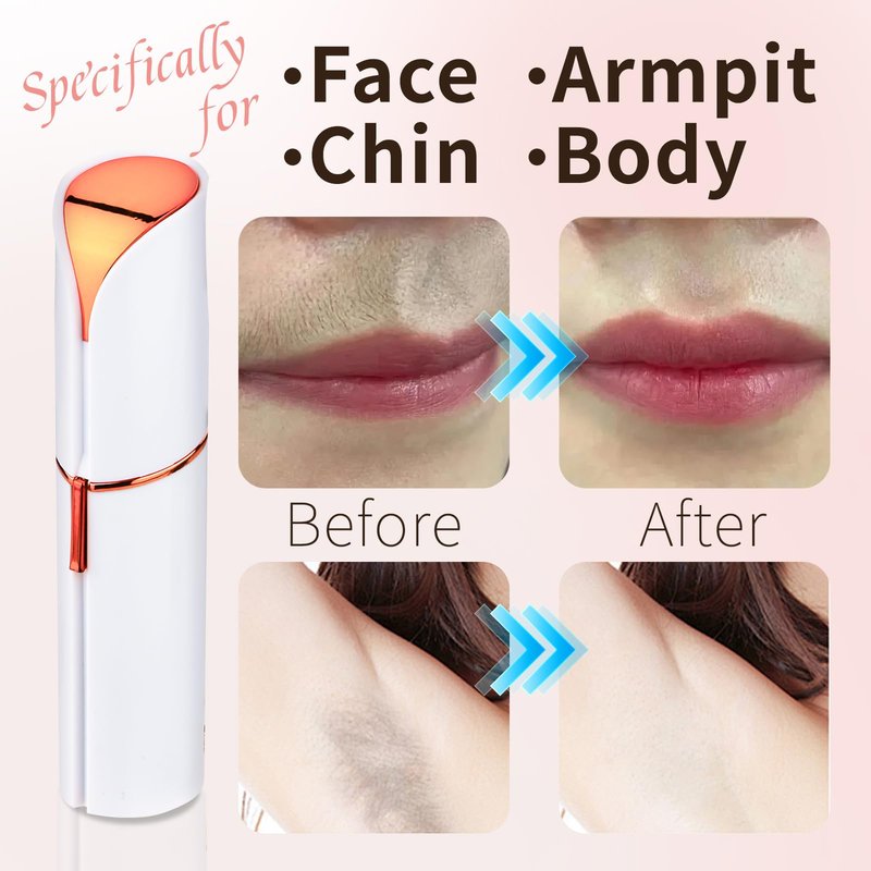 Mendaping Facial Hair Remover for Women & Men, Rechargeable Face Razor with LED Light, 2 Replacement Heads Included, Travel Electric Shaver for Lip, Chin, Arms, Upper Lip & Peach Fuzz (White)