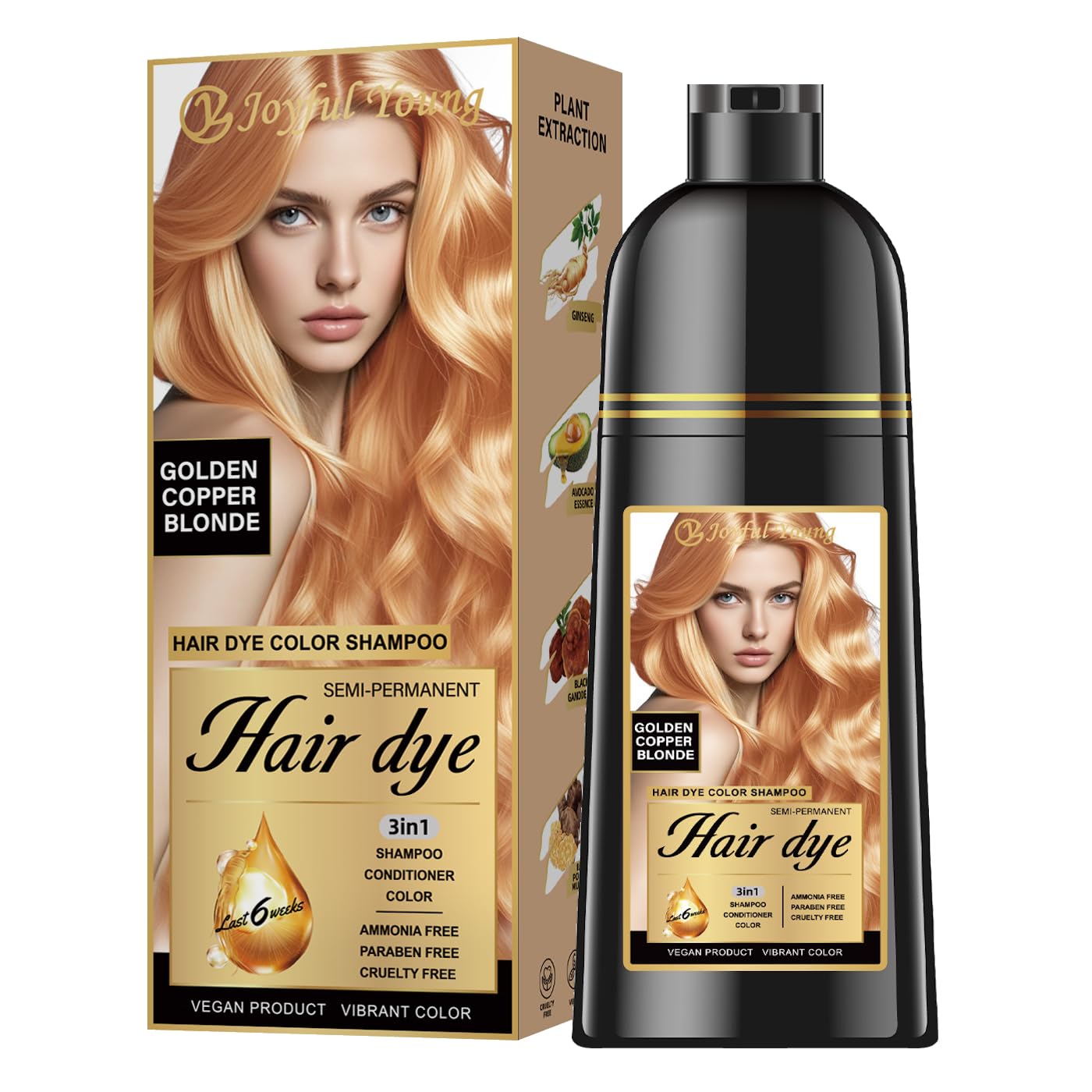 Joyful Young Hair Dye Shampoo - 3-in-1 Ash Brown Semi-Permanent Color Depositing Shampoo for Gray Hair | Vegan & Ammonia-Free