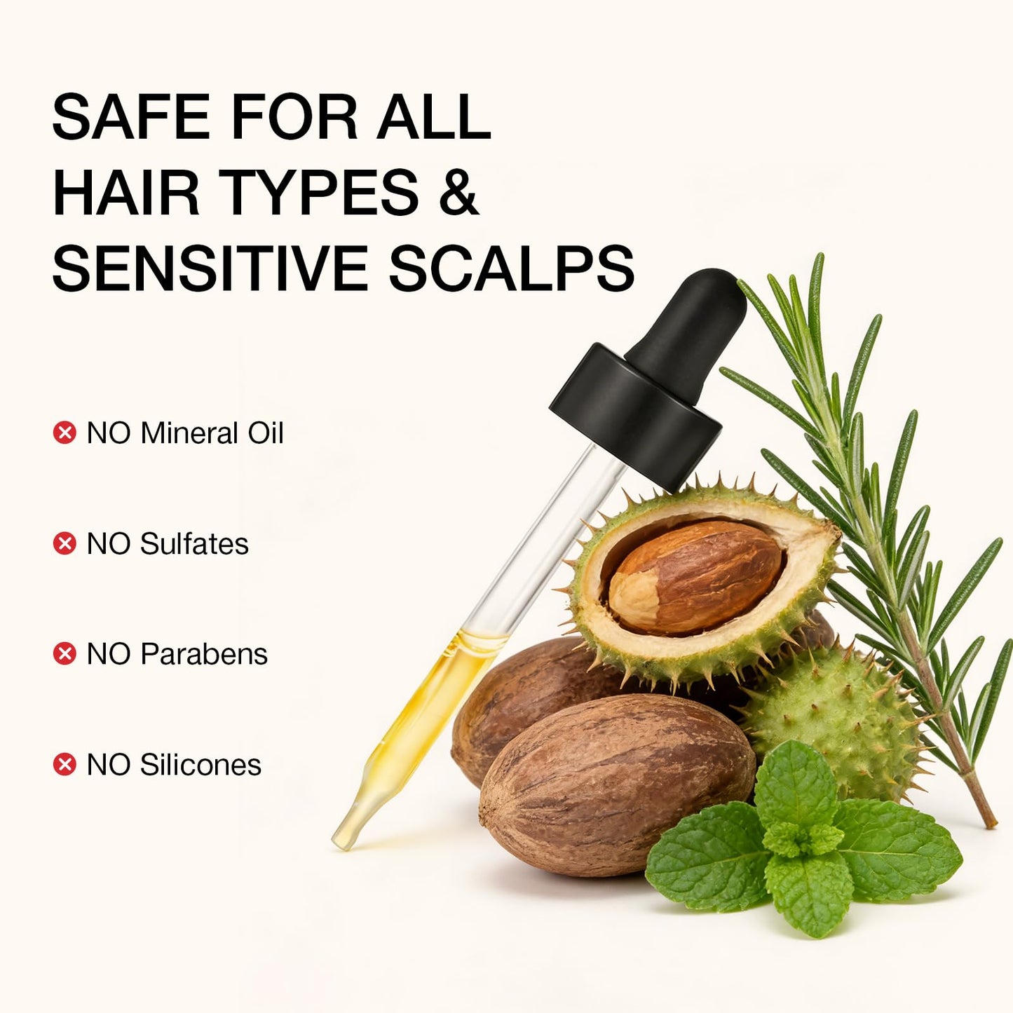 Hair Growth Oil for Curly Hair, Coily & Textured – Castor, Rosemary & Peppermint & Pumpkin Seed Oil, Strengthens Hair, Reduces Breakage, 60ml