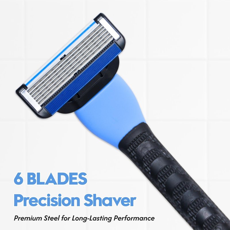 Phafaloop 6-Blade Men's Razor with Dual Lubrication, Shaving Kit for Men, 10 Piece Set, 1 Handle & 9 Refill Cartridges, Smooth Comfortable Shave (Blue)