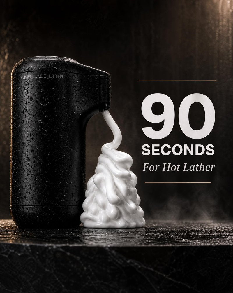 OneBlade LTHR Hot Lather Machine for Shaving, Cordless Rechargeable Barbershop Hot Shave Dispenser, 90-Second Heat-Up, Portable Lather Machine with LED Indicators, Water-Resistant, Includes 3oz Pod