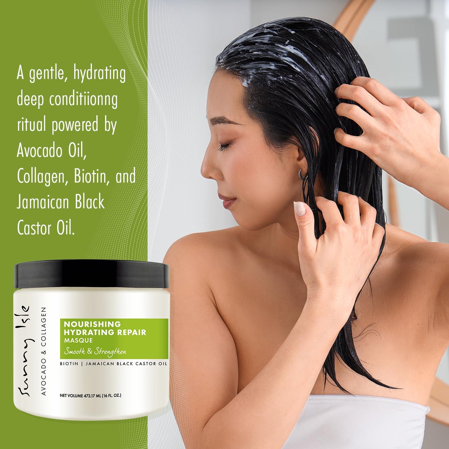 Sunny Isle Avocado & Collagen Hair Masque - Nourishing, Hydrating, Jamaican Black Castor Oil - 16oz