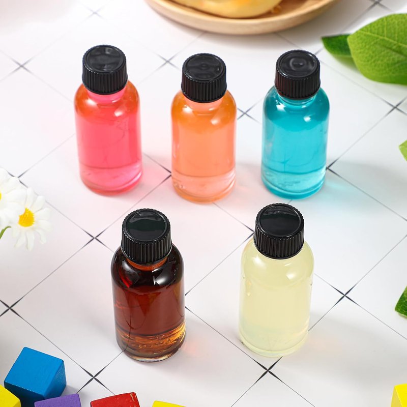 Clear Boston Round Glass Bottles - 1 oz with Black Caps & Funnel | 48 Pcs for Essential Oils & Extracts