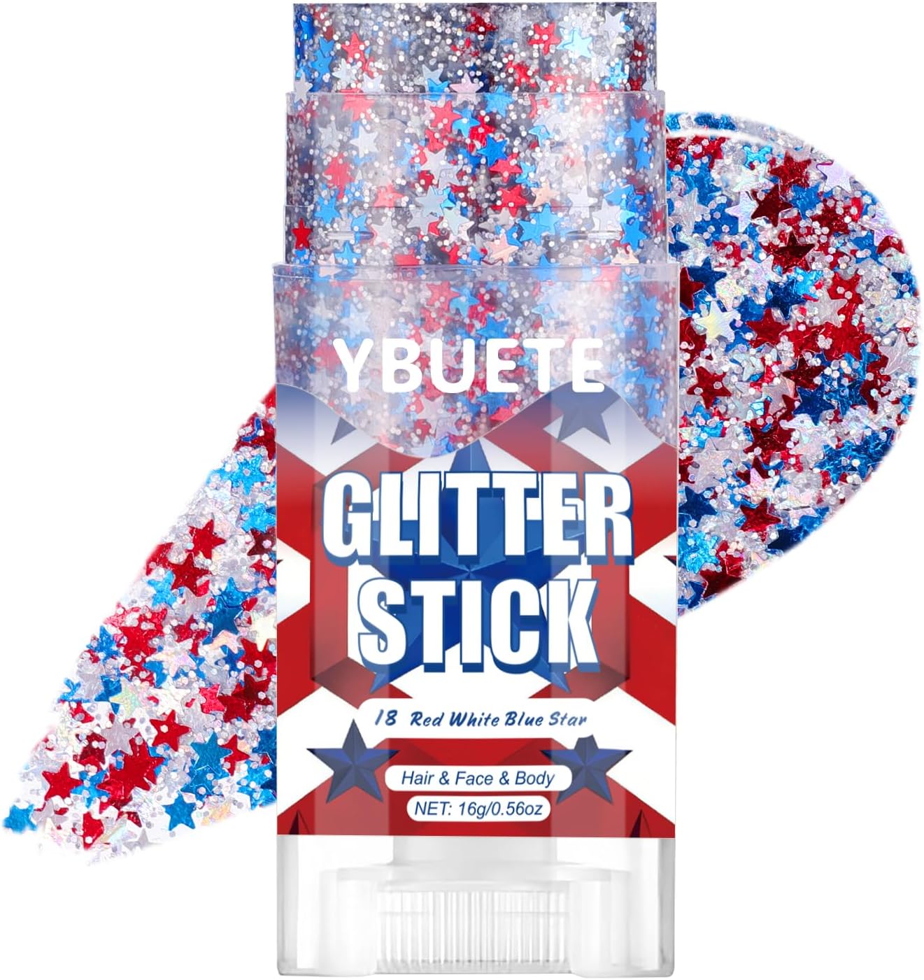 Red White Blue Star Face & Body Glitter Stick - Patriotic Makeup for 4th of July | USA Flag Accessory