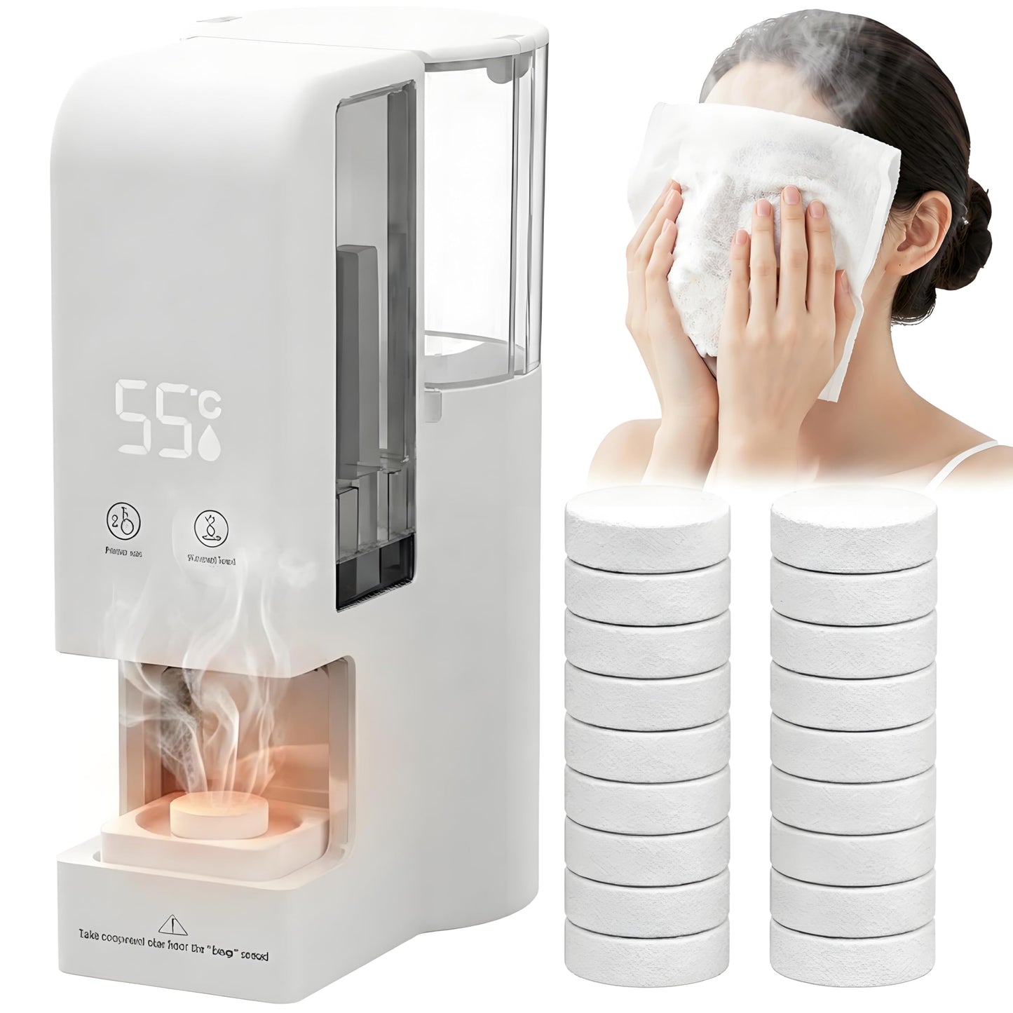 5-Second Heating Hot Face Towel Dispenser, 55°C Constant Temperature Steam Face Towel Dispenser, Portable Smart Towel Warmer Machine for Facial Cleansing, Skincare & Home Spa (Towel Warmers + Towels)